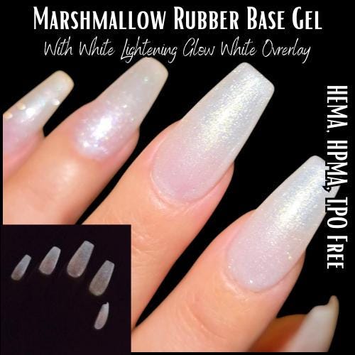 Marshmallow Shimmer Gel with White Lightning Shimmer Glow Gel Overlay Mani | HEMA, HPMA, TPO, 30 Free uv/led | 15ml | Soak Off | Gel Nails