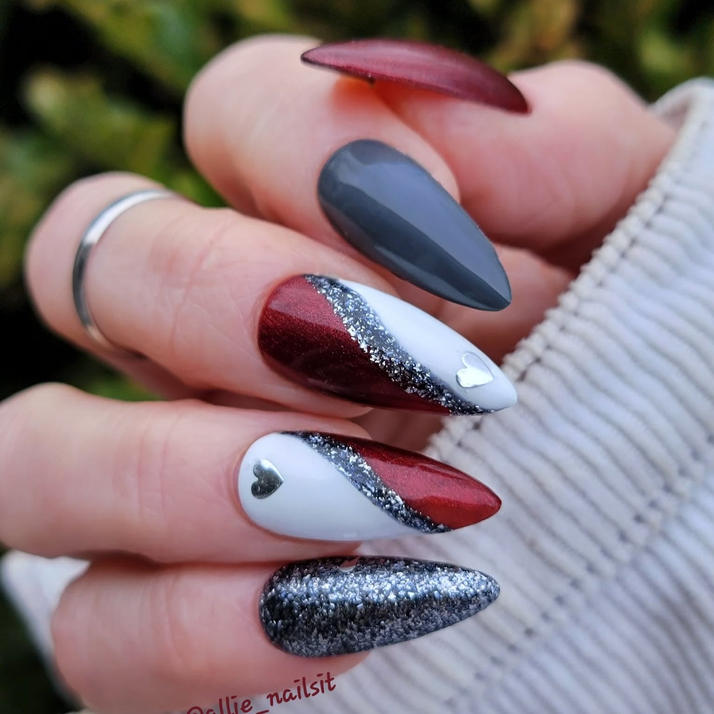 ULTRA Red Velvet Shimmer & Original Galactic Platinum Glitter, Storm & Diva Solid Gel Mani - HEMA HPMA TPO Free