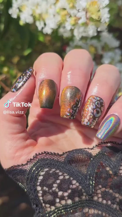 Tiger Eye 10D Cat Eye Gel with Stamping Gel and Holographic Chrome Mani - HEMA, HPMA, TPO Free