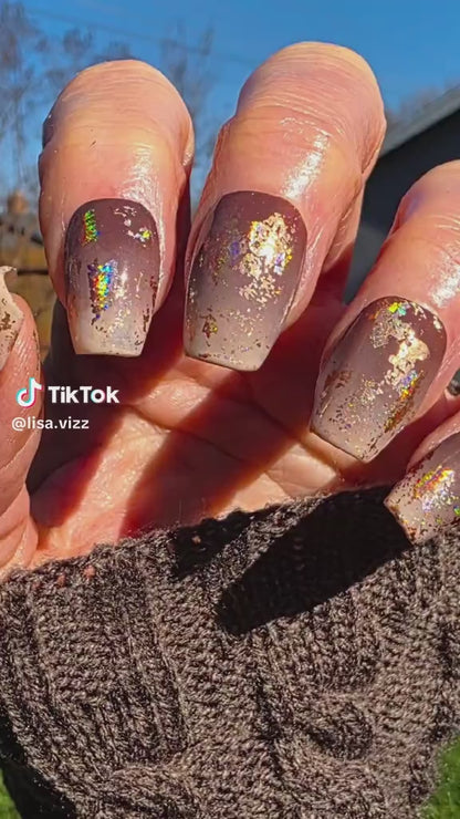 Barista, Taupe, Mocha Cream Solid Color Gel with Metallic #1 Tranfer Foils  & Russian Matte Top Coat Gel - HEMA, HPMA, TPO Free