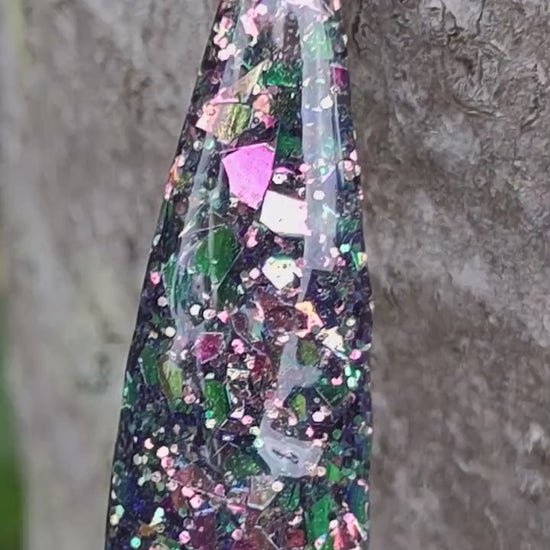 Serpentine Sky Collection - Collection of Glitters and Solids with coordinating Gold, Green, and Pink colors / Acrylic Nail Dip Powder