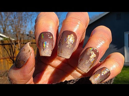 Barista, Taupe, Mocha Cream Solid Color Gel with Metallic #1 Tranfer Foils  & Russian Matte Top Coat Gel - HEMA, HPMA, TPO Free