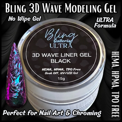 ULTRA 3D Wave Top Coat Gel - Black - No Wipe - 15 ml Jar - HEMA, HPMA, TPO Free